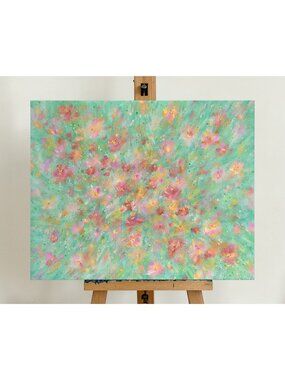 Flowering 6 Original Acrylic Floral Painting On Stretched Canvas 8x10" Wall Art